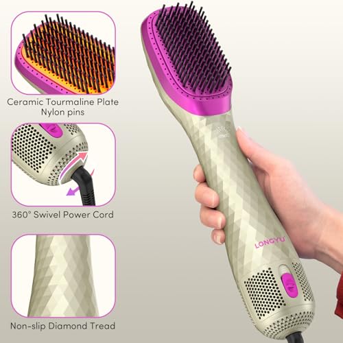 3 in 1 Hair Dryer Brush Straightener 1200W Negative Ionic Hot Air Brush One Step Blow Dryer and Styler for Straightening Drying Smoothing (Champagne Gold)