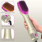3 in 1 Hair Dryer Brush Straightener 1200W Negative Ionic Hot Air Brush One Step Blow Dryer and Styler for Straightening Drying Smoothing (Champagne Gold)