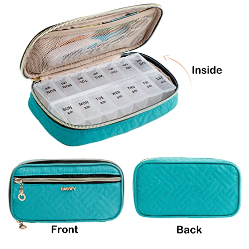 Travel Pill Organizer 2 Times a Day with Cute Fabric Pill Case (Teal / Small)