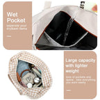 Beach Bags for Women (Brown White Checkered-1)