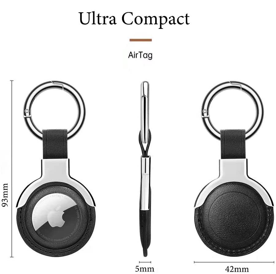 Compatible with AirTag Case Airtag Keyring Leather Protective Case AirTags Loop Holder Air Tags Protective Cover Airtag Key Chain Loop Holders for Luggage Dog Cat Pet Collar (Black)