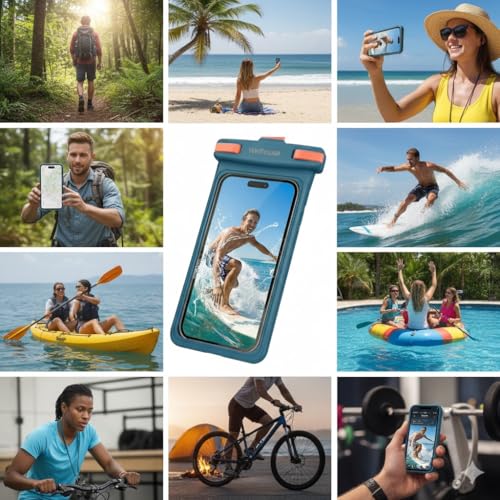 3D Waterproof Phone Pouch with Lanyard (1 Pack - Blue7.0")