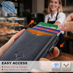 Men Slim Magnetic Leather Wallet Metal Case Money Clip 9 Cards (Purplish Blue-3927)