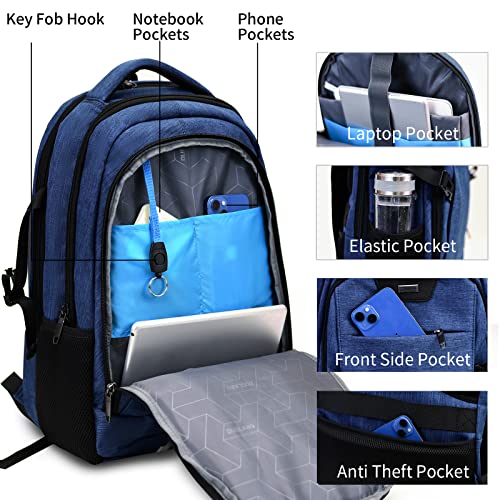 DUALSNG Travel Work Laptop Backpack With USB Charging Port Fits 15.6 15 14 13 Inch Laptop and Notebook Business Anti Theft College Computer Bag Back Pack for Women Men (Blue / 15.6 Inch)