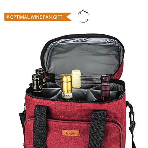 Insulated Wine Carrier 6 bottle Bag Tote Removable Padded Divider (6-bottle / 6-Red)