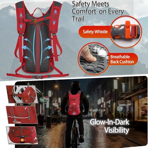Hydration Backpack 18L Hiking Water Backpack with 2L Water Bladder for Men Women (Red)