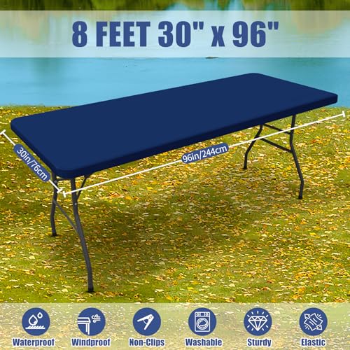 2 Pack Rectangle Spandex Fitted Table Cloth (Navy / 96" x 30" (Rectangular))