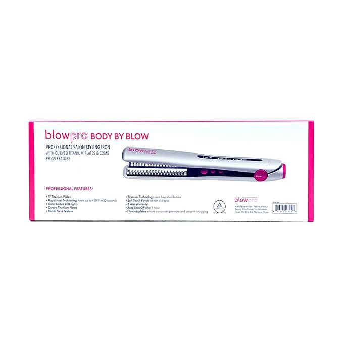 blowpro Body by Blow Professional Salon Titanium Styling Iron 1" Titanium Plates with Teeth, Temp Range up to 450°F, Color Coded LED Lights forr Easy Temp Identification, Auto-Shutoff, Non-Slip Grip