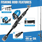 Kids Fishing Pole with Spincast Reel Telescopic Fishing Rod Combo Full Kits for Boys (Black / 5FT / 1.5M)