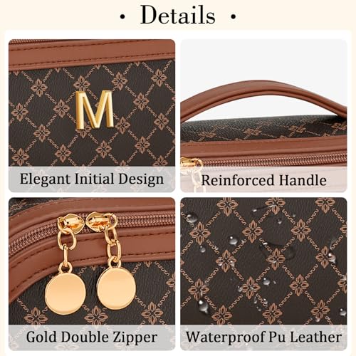 Initial Makeup Bag Personalized Gift for Women Teen Girls (Coffee / M)