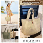 Straw Beach Bags for Women Summer Tote Bag Boho Shoulder Purse (D Beige)