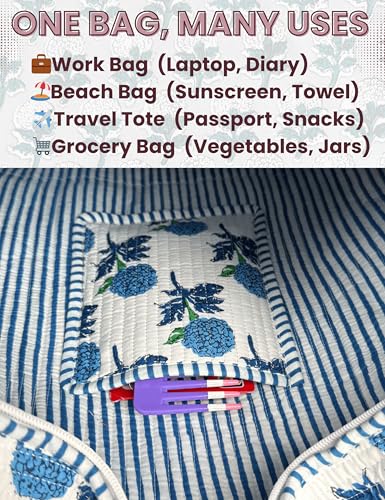100% Cotton Quilted Tote Bag For Women (Snow White Atlantic Gull Floral Print)