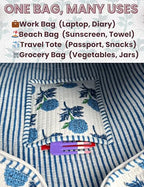 100% Cotton Quilted Tote Bag For Women (Snow White Atlantic Gull Floral Print)