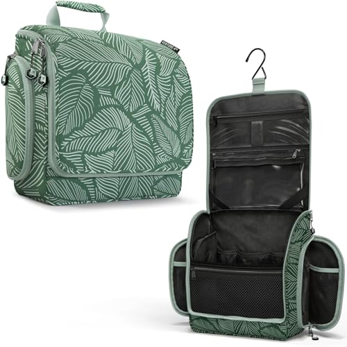 Hanging Travel Toiletry Bag (Green Leaves)