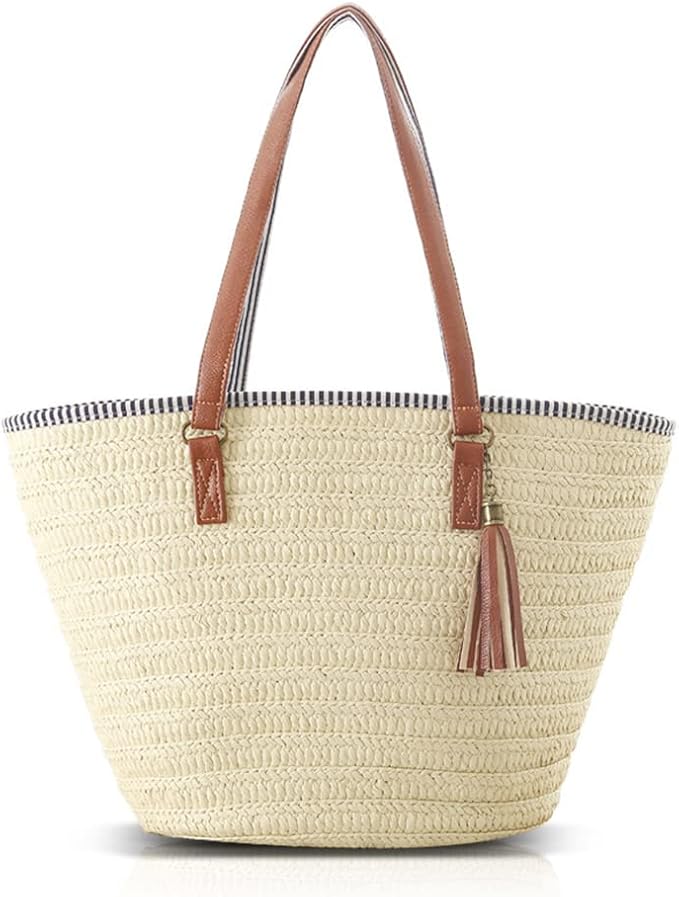 Pahajim Straw Beach Bags Tote Tassels Bag Hobo Summer Handwoven Shoulder Bags - Image 6