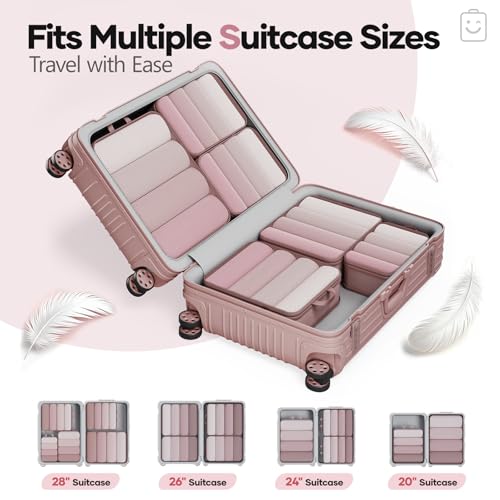 6/9/11 Set Compression Packing Cubes for Travel Essentials,Compressible Expandable Luggage Suitcase Organizer Bags for Clothing,Space Saver Bags with Over 1000 pcs of Mesh Holes(Light Coral) (Light Coral / 6 set)