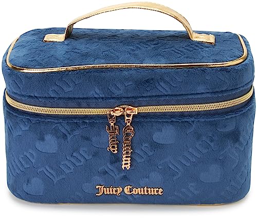 Velour Train Case Blue Makeup Bag Heart Logo (Blue)