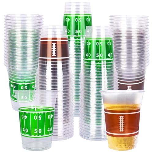 100 Pcs 16oz Football Plastic Cups (Green and Brown)