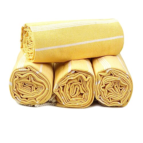 Cotton Turkish Beach Towels (39 x 72 inch ( Beach towel - 4 PACK ) / Yellow)