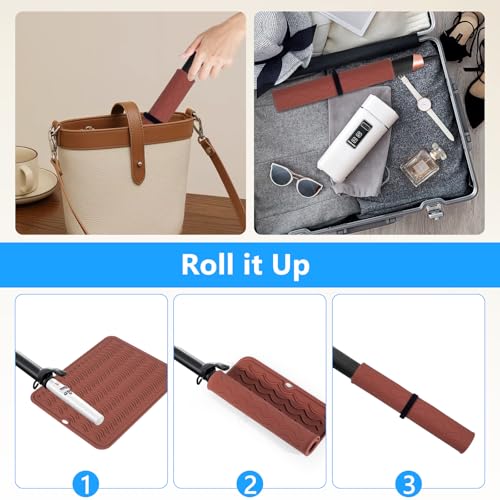 Heat Resistant Mat Oversize Curling Iron Mat Silicone Hot Hair Tools Mat for Hair Straightener (Brown)