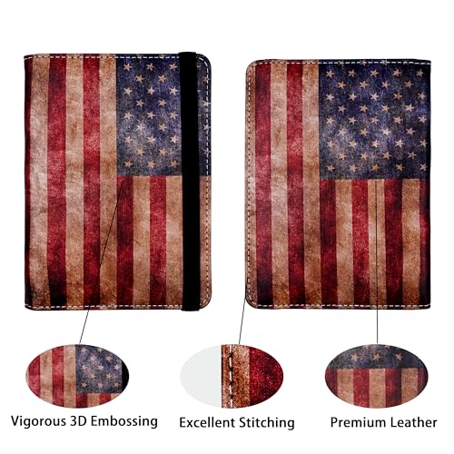 Passport Holder for Women and Men PU Leather Passport Cover for Travel (American Flag / One Size)