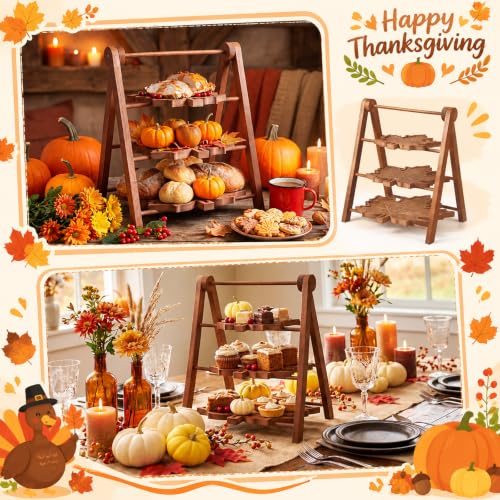 3 Tier Maple Leaf Serving Tray with 16" Collapsible Ladder Stand (Maple Leaf)