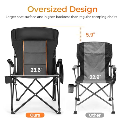 Heavy Duty 550LBS Padded Camping Chairs with Lumbar Support (Black / 1PC)