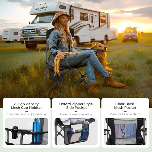 Heavy Duty 400lbs Mesh Back Camping Chairs with Lumbar Support (Black&grey / 2PC)