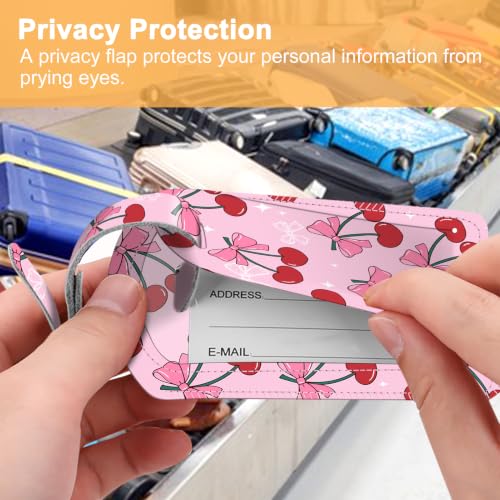 2 Pack Luggage Tags Leather Name ID Labels with Privacy Cover (Pink Cherry)