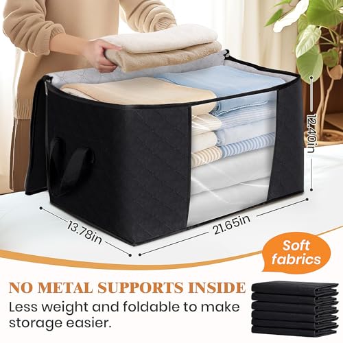 10 Pack Storage Bags for Clothes Blanket Storage Bins with Lids (10 Pack-60l / Black)