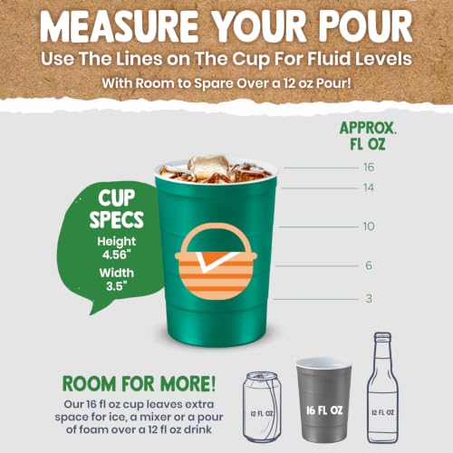 16 oz. Reusable Party Cups (BBQ Picnic Green / 12 Count)