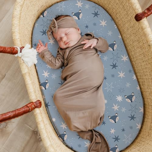 Stretch Fitted Bassinet Sheet Set BROLEX 2 Pack Cradle Sheets for Bassinet Pad (Starry Fox / 32x16 Inch)