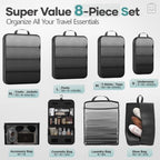 8 Set Compression Packing Cubes for Travel Essentials (Black(Toiletry Bag) / 8 set)