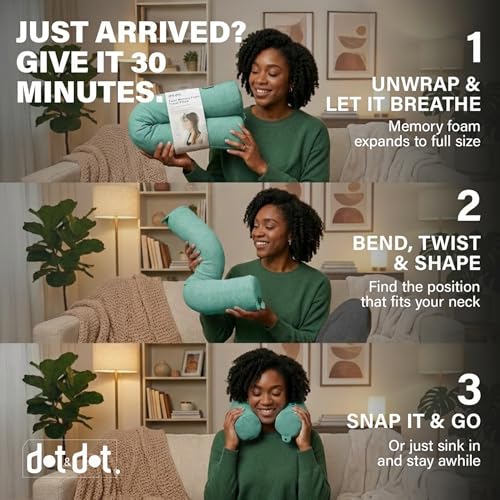 Twist Memory Foam Travel Pillow for Airplanes (Green / Adjust (26" w/ cord))