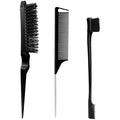 3-Piece Hair Styling Comb Set: Teasing Brush, Rat Tail Comb, Edge Brush for Women's Styling