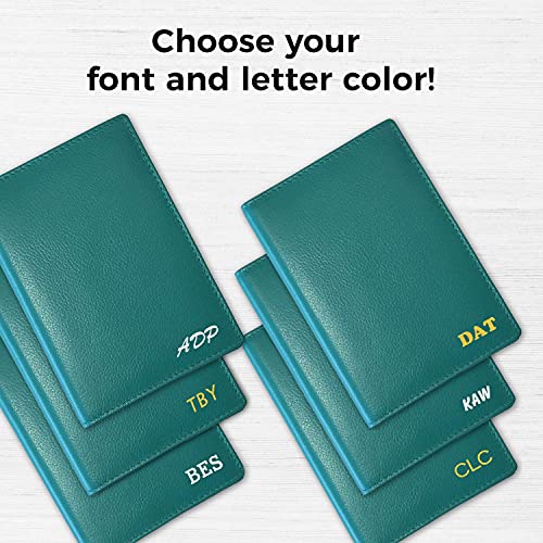 Personalized Monogrammed Teal Leather RFID Passport Wallet (Teal / Minimalist)