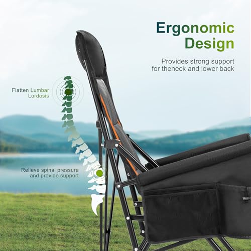 Oversized Camping Chair for Adult Lawn Chair for Outdoor Camping (Black)