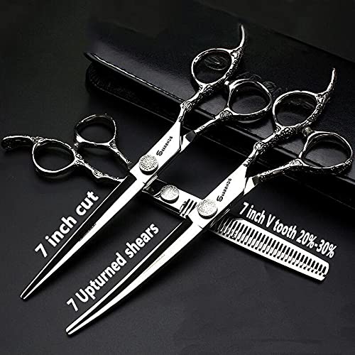 7 Inch Professional Hairdressing Scissors Barber Rose Pattern Hair Stylist Shears Styling Tool Japanese Stainless Steel Clippers (7-inch -3pc-b)