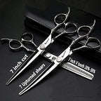 7 Inch Professional Hairdressing Scissors Barber Rose Pattern Hair Stylist Shears Styling Tool Japanese Stainless Steel Clippers (7-inch -3pc-b)