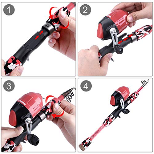 Kids Fishing Pole (Pink&Red / 4.92 ft)