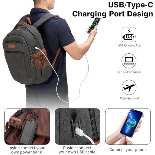 Vintage Canvas Laptop Backpack for Men and Women (Black)