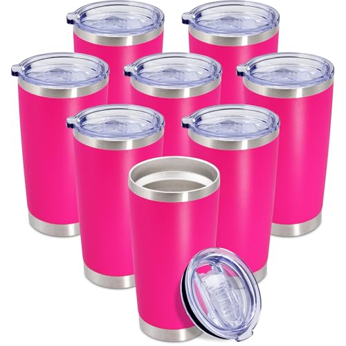 20oz Tumbler Insulated Coffee Tumblers with Lid Stainless Steel Hot Pink 8P (Hot Pink)