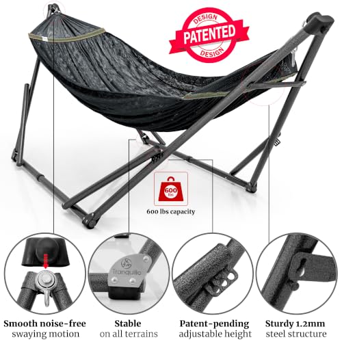 Combo Hammocks with Stand for Outside & Tree Straps (Combo - Black)