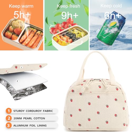 Lunch Bag for Women Men Cute Corduroy Lunch Tote Bags Reusable Insulated Lunch Box Large Capacity Reusable Insulated Cooler for Work Picnic or Travel (Corduroy Green / 10L)