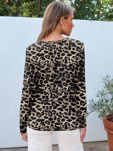 Long Sleeve Shirts for Women Casual Crewneck Tops Basic Tees (X-Large / Leopard)