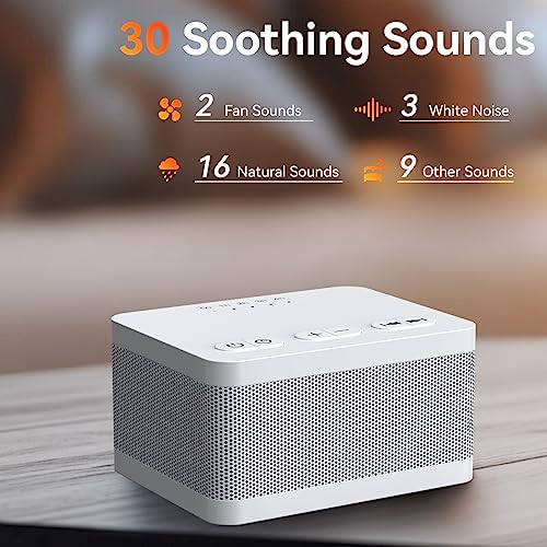 Sound Machine White Noise Machine with 30 Soothing Sounds 32 Levels Volume 5 Timers and Memory Function Effectively Blocks Noise Ideal Sleep Machine for Baby Kids Adults… (White)