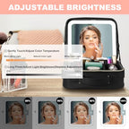 Travel Makeup Bag with LED Lighted Mirror (Black Lozenge With Brushes)