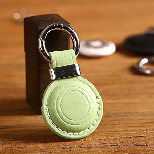 2 Pack KEEPXYZ Genuine Leather Keychain Holder Compatible with Airtag ([2 Pack] Green V2.0)
