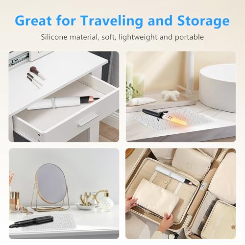 Heat Resistant Mat Oversize Curling Iron Mat Silicone Hot Hair Tools Mat for Hair Straightener (White)