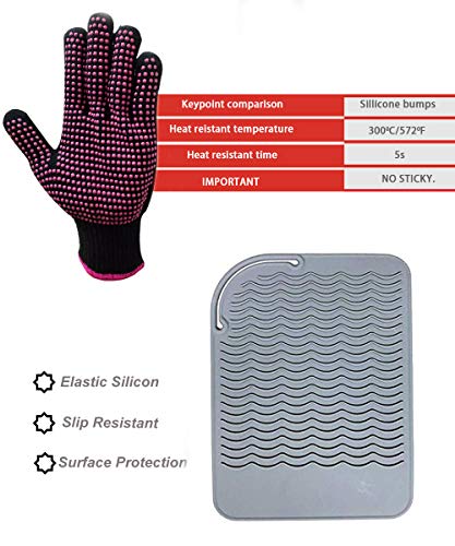 Heat Resistant Glove with Silicone Bump Mat for Curling Iron (Grey G)